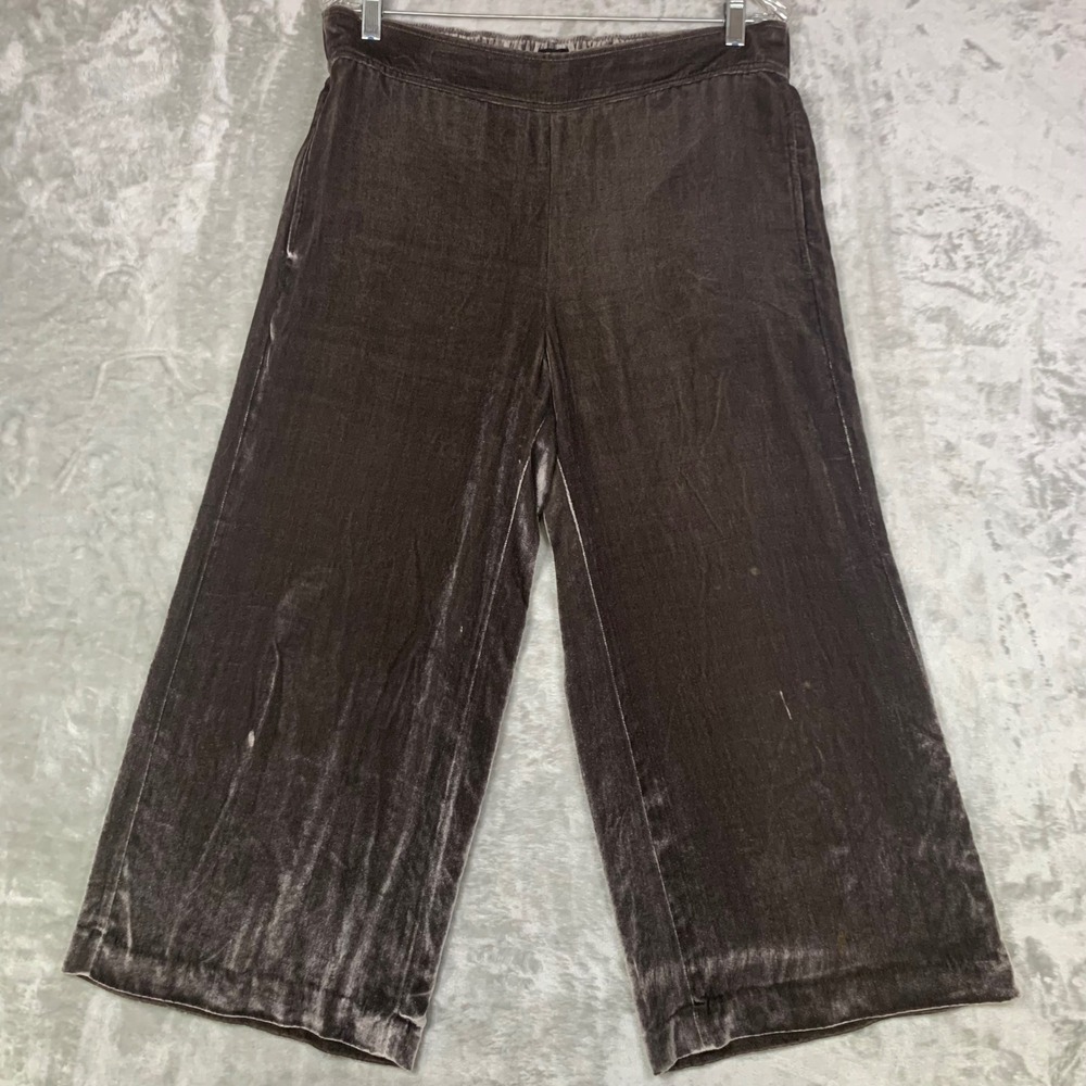 Madewell Wide Leg Velvet Pull On Cropped Pants Womens L Viscose Silk Taupe G8310